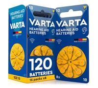 120 Piles Auditives Taille 10 (Jaunes) PR70 VARTA Zinc Air Tension Stable Longue Durée Résistantes aux Fuites Compatibles avec Tous Les Dispositifs Made in Germany - 15 Blisters de 8 Piles