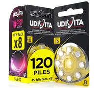 120 Piles Auditives Taille 10 Udivita PR70 (Jaune) avec Technologie Phono Pulse Zinc-Air Hearing Evolution - 15 Blisters de 8 Piles