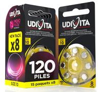 120 Piles Auditives Taille 10 Udivita PR70 (Jaune) Zinc-Air Hearing Evolution - 15 Blisters de 8 Piles