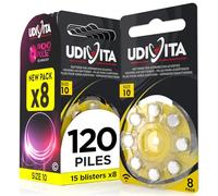 120 Piles Auditives Taille 10 Udivita PR70 (Jaune) Zinc-Air Hearing Evolution Technologie Phono Pulse - 15 Blisters de 8 Piles