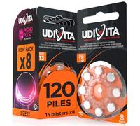 120 Piles Auditives Taille 13 Udivita PR48 (Orange) avec Technologie Phono Pulse Zinc-Air Hearing Evolution - 15 Blisters de 8 Piles