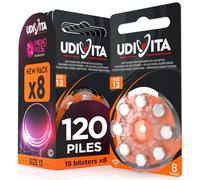 120 Piles Auditives Taille 13 Udivita PR48 (Orange) Zinc-Air Hearing Evolution avec Technologie Phono Pulse - 15 Blisters de 8 Piles