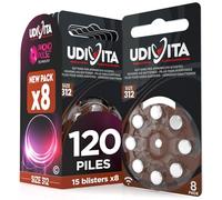 120 Piles Auditives Taille 312 Udivita PR41 (Marron) avec Technologie Phono Pulse Zinc-Air Hearing Evolution - 15 Blisters de 8 Piles