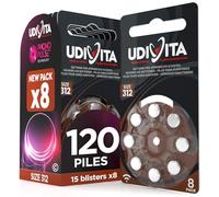 120 Piles Auditives Taille 312 Udivita PR41 (Marron) Zinc-Air Hearing Evolution - 15 Blisters de 8 Piles
