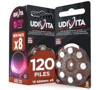 120 Piles Auditives Taille 312 Udivita PR41 (Marron) Zinc-Air Hearing Evolution avec Technologie Phono Pulse - 15 Blisters de 8 Piles