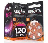120 Piles Auditives Udivita Taille 13 PR48 Technologie Phono Pulse à Longue durée - 20 Blisters de 6 Piles