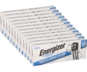 120 piles Energizer Ultimate Lithium AA (Mignon, L91, FR6), 1,5V - 12 boîtes de 10 piles