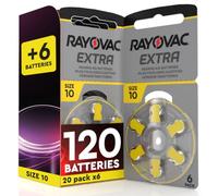 120 Piles pour Appareils Auditifs Rayovac Extra Size 10 +6 Udivita | Technologie Suond Fusion, 20+1 Plaquettes de 6 Batteries