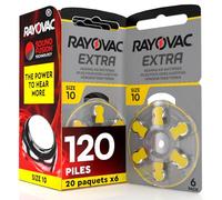 120 Piles pour Appareils Auditifs Rayovac Extra Size 10 Technologie Suond Fusion - 20 Plaquettes de 6 Piles