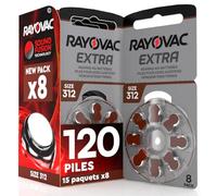 120 Piles Rayovac pour appareils auditifs Extra Taille 312 PR41 Marron - 15 Blisters de 8 Piles