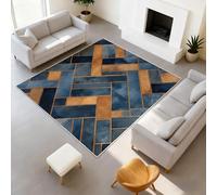 120 x 180 cm Tapis Géométrique Classique Imprimé Minimaliste Tapiss Bleu foncé Orange Chevrons & Tapis antidérapant Magique intégré pour Salon Chambre, Bureau
