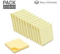 1200 Notes autocollantes repositionnables 12 blocs de 100 feuillets 75 x 75 mm jaune Jaune G
