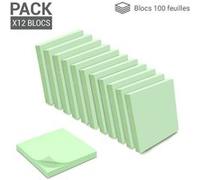 1200 Notes autocollantes repositionnables 12 blocs de 100 feuillets 75 x 75 mm vert pastel Vert pastel G
