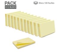 1200 Notes Autocollantes Repositionnables 12 Blocs De 100 Feuillets Grand Format 75 X 125 Mm Jaune