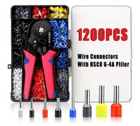 1200 pièces Kit de bornes pressées à froid - Pince à sertir pour bornes tubulaires de style européen de type HSC8 6-4, Kit de bornes à sertir 1200 pièces VE, avec pince à sertir 86-4, assortiment de b