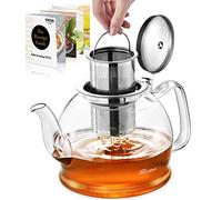 1200ml Theiere en Verre Borosilicate avec Infuseur, Pots à thé en Vrac, Coffre-fort pour Cuisinière