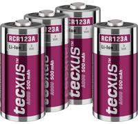 120x Tecxus 70763 Batterie rechargeable RCR123 - 500 mAh, 4 pièces dans un carton, rose-argent - Batterie au lithium-ion (Li-Ion), 3,2 V