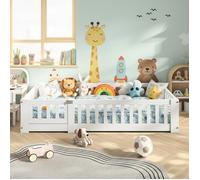 120x200 cm Lit inspiration Montessori enfant,Lit au sol enfant avec Barriere,Lit bébé clôturé,Lit Junior,Pin massif,Blanc