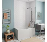 120x70 cm Ensemble baignoire Riga universelle + Pare baignoire pivotant chrome + pieds (3402-SETP)