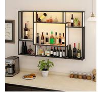120x80cm Étagère Murale avec Lumière LED RVB, 7 Compartiments, Étagère Flottante en Métal