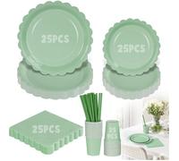 125 Pièces Vaisselle Jetable, Assiettes Carton, Gobelets Papier, Serviettes Triple Épaisseur, Fête Anniversaire 25 Invités .