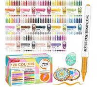 126 Couleurs Feutres Acrylique,1-6mm Marqueur Peinture Acrylique Stylo Pointe Pinceau-Acrylic Paint Marker à Base D'eau pour Pierres