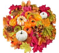 126 Pièces Decoration Automne de Citrouille Artificielle,Halloween Decoration Exterieur Interieur Table,Ensemble Feuille d'érable Citrouille Glan Cônes de Pin Artificielle pour Thanksgiving,Mariage