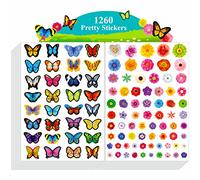 1260 PCS Autocollants Papillons et Fleurs, 24 Feuilles Autocollants Colorés de Fleurs de Printemps Autocollants Insectes et Plantes Fournitures de Fête à Thème de Printemps Décorations pour Enfants