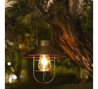 (1275) Lanterne solaire suspendue avec crochet, lampe solaire LED vintage blanc chaud, cage en acier,