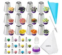 128 Pièces Douilles à Douille en Acier Inoxydable,Accessoires de Cuisson de Gâteaux, Jeu de Poches à Douille avec Douilles, 24 Douilles à Douille, Accessoires pour Poches à Douille pour GâTeaux