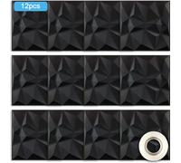 12pcs 3D Wall Panel Decorative PVC Wall Panels Diamond Textured 12x12in with 1 Roll Double-Sided Tape for Home Office Living Room Bedroom (Panneau mural 3D décoratif en PVC 12x12in avec 1 rouleau de r