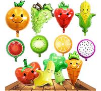 12PCS Ballons Mylar en aluminium pour fruits et légumes, maïs carotte orange tomate brocoli fraise raisin banane melon d'eau kiwi décoration de fête pour baby shower anniversaire Noël cadeau enfants