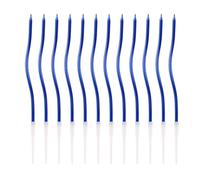 12Pcs Bougies Spirales Gâteau, Bougies Longues Fines Torsadées Gâteau Anniversaire Décoration Cupcake avec Support pour Fête Anniversaire Mariage Fête (Bleu)