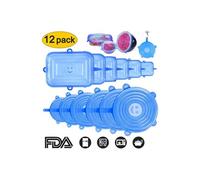 12pcs Couvercles silicone extensible couvercle de bol réutilisable rond et carré BLEU conservation aliments
