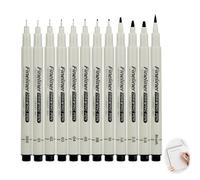 12PCS Fineliner, Feutre Noir Dessin Feutre Fin avec 12 Largeurs de Ligne Différentes Pinceau Lisses Noir Encre Permanente Résistante à l’eau Fineliner Résistant à L'eau pour l'illustration Les Croquis