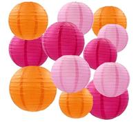 12pcs Lanterne en Papier Rose et Orange Lanterne en Papier Orange Rose lanternes en Papier Rond pour LAMPION DE DECO DE FETE
