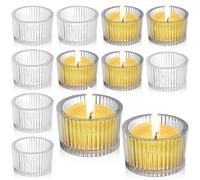 12Pcs Photophore Verre Transparent, Supports Photophores Transparen Mini 5.5×3.5cm, Contenant Chandelier Porte Bougie Support Bougeoir Petit pour Décoration Centre Table, Maison, Mariage, Fête, Noël