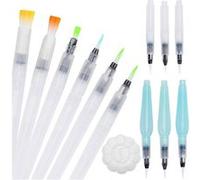 12pcs Pinceaux Aquarelle Réservoir d'eau avec Palette Pinceau à Eau avec Pointe Fine Plate Set de Stylo Aquarelle pour Peinture Colorier Mélange Couleurs G