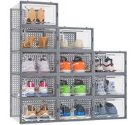 12pcs rangement chaussure boîtes de rangement pour chaussures en plastique transparent empilables,conteneurs pour organisateur gris
