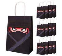 12pcs Sacs Cadeaux d'Anniversaire Ninja, Thème Pixel Masqué Ninja Faveurs de Fête Sachets avec Poignées Papier Kraft Pochette à Cadeaux Décorations pour Enfants Anniversaire Fête Fournitures