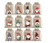 12pcs Sacs cadeaux en toile de jute de Noël | Ensemble de sacs à cordon en lin Père Noël, convenant pour les cadeaux de fête et le rangement de bijoux - Parfait pour les fournitures de fête de Noël et