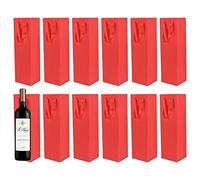 12pcs Sacs Cadeaux Pour Vin, Un Sac à Vin, Papier Kraft Pochettes Sacs Cadeaux Bouteilles de Vin, Pochettes Cadeaux Sacs Vin avec Poignée, Sacs à Vin en Papier Kraft Pour Anniversaire,Fête,Noël (Rouge