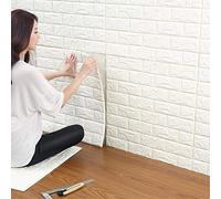 12pcs Stickers Muraux 3D Brique, WANWEITONG Papier Peint Briques 3D, DIY Auto-Adhésif Autocollants Imperméable Stickers Imitation Brique Décoration pour le Bureau à la Maison (12 Pièce, Blanc)