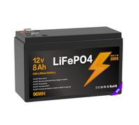 12V 8Ah Batterie LiFePO4, BMS Intégré 15000 CyclesCompatible avec en série et en Parallèle, Adaptée aux Systèmes Solaires, Usage Domestique Camping Bateaux Fauteuils Roulants Electriques