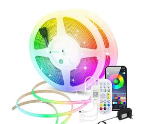12V COB RGB Ruban LED, 576 LEDs/m dimmable bande lumineuse IP20 Non étanche Light Strip avec 24 touches IR Bluetooth musique RGB Contrôleur pour Armoires de Cuisine Escalier Vitrine.