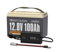 12V100Ah Batterie véhicule Batterie Lithium LiFePO4 & 14,6V 10AChargeur de Batterie au Lithium Power Queen