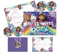 12x Cartes Invitation Anniversaire Gaby Chat en Français avec Enveloppes | A6, Cartes d'Invitation de Fête pour Anniversaire Fille