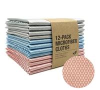 12x Chiffon Microfibre Écaille de Poisson, Chiffon Magique Vitre Sans Trace & Non Pelucheux - Lavette Polissage Miroir, Inox & Voiture, 3 Couleurs pour Hygiène Séparée, (30x40cm, Bleu/Gris/Rose)