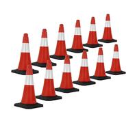 12x Cône signalisation routière rouge/blanc en PVC 51 cm bandes réfléchissantes