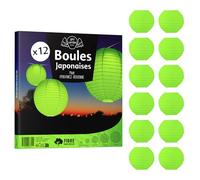 12x Lanterne Papier 10 cm Vert Anis - Suspension Boule Papier 10 cm (12'') Type Lanterne Japonaise pour Decoration Mariage - 12 pièces - Le Must de la Gamme de Lampions Papier - Notice en Français.